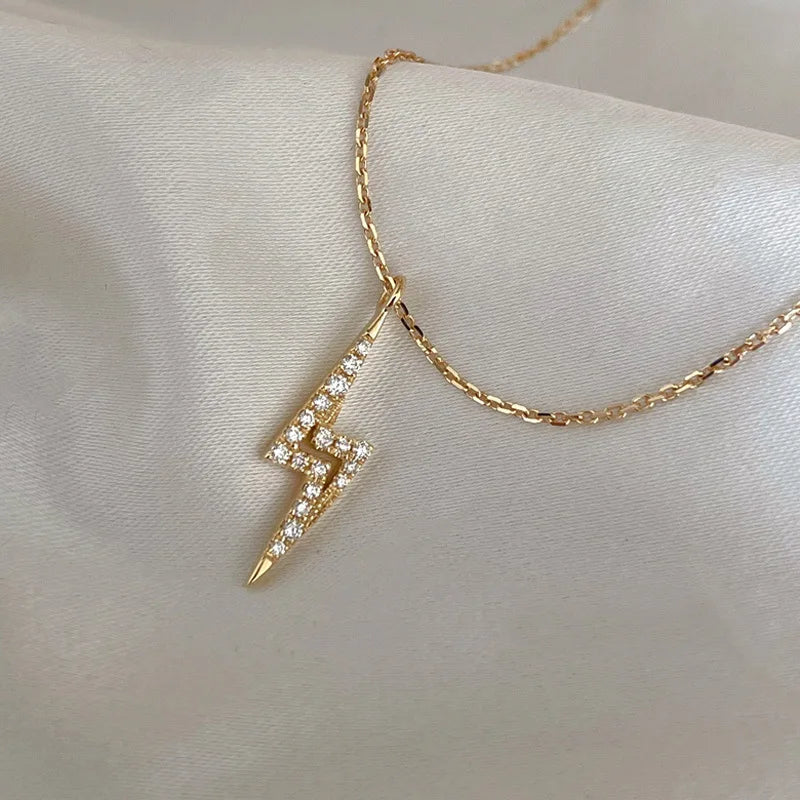Collier Éclair en Argent 925 Plaqué Or 14K avec Zircon Brillant ✨