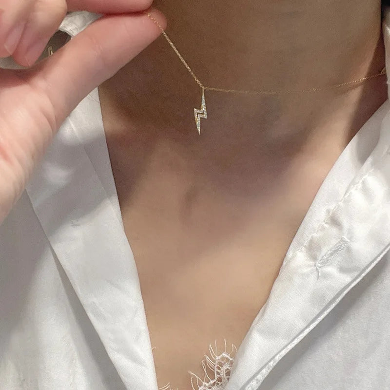 Collier Éclair en Argent 925 Plaqué Or 14K avec Zircon Brillant ✨