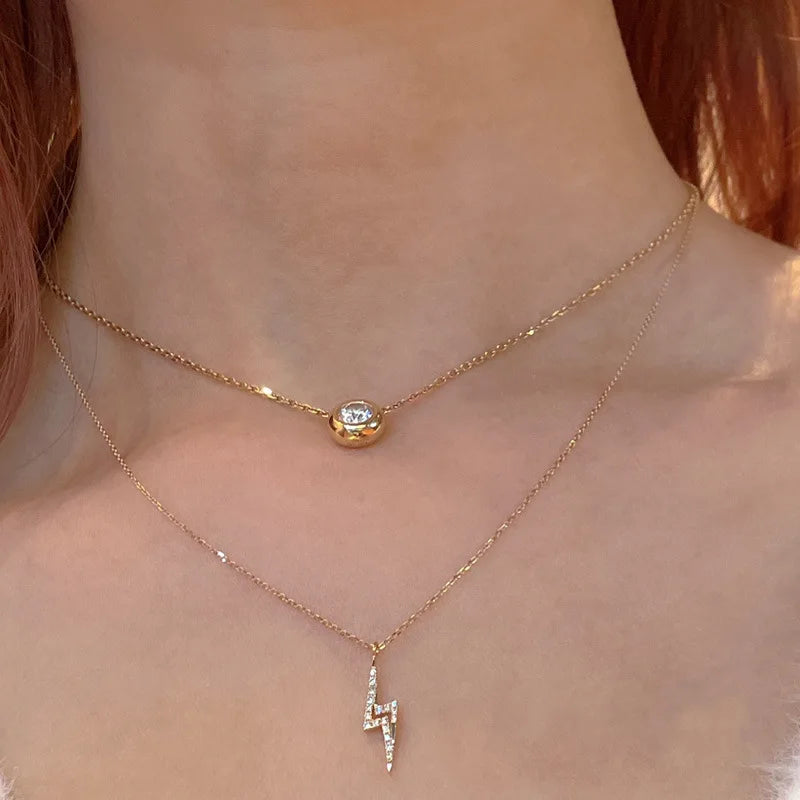 Collier Éclair en Argent 925 Plaqué Or 14K avec Zircon Brillant ✨