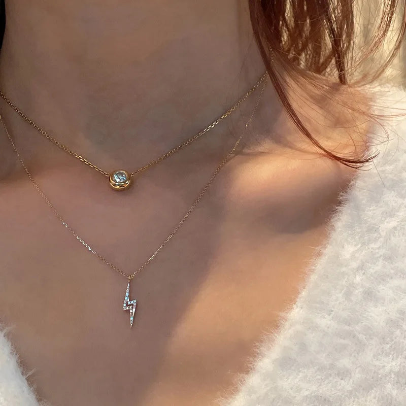 Collier Éclair en Argent 925 Plaqué Or 14K avec Zircon Brillant ✨