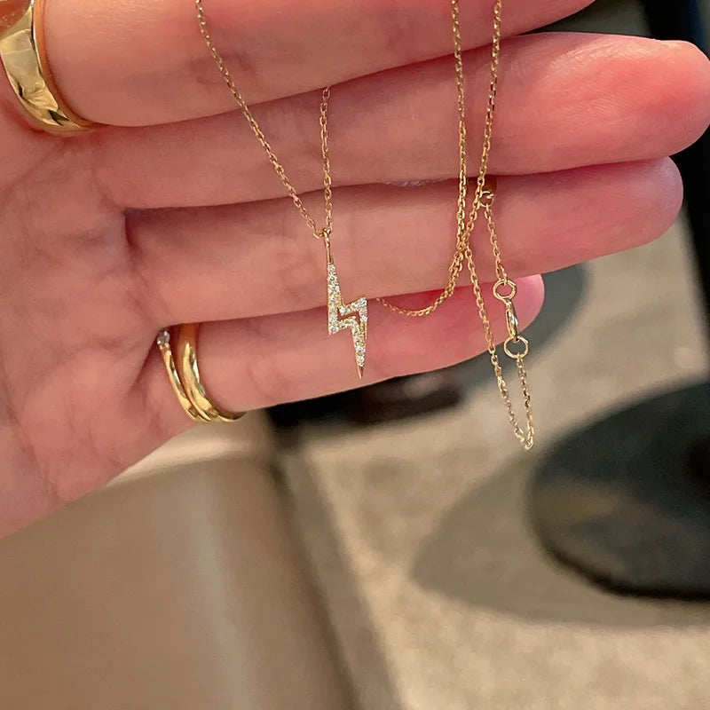 Collier Éclair en Argent 925 Plaqué Or 14K avec Zircon Brillant ✨