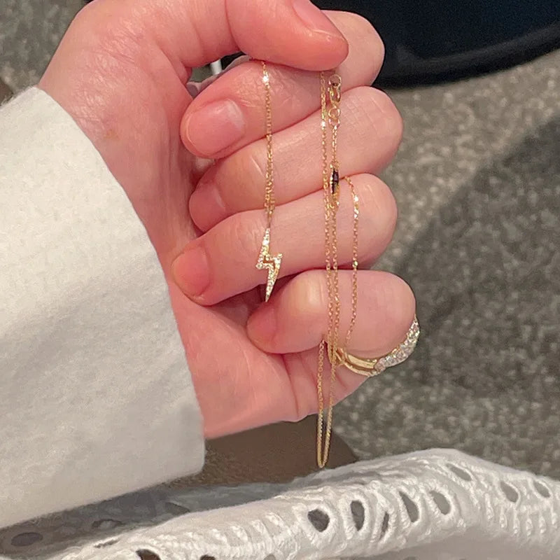 Collier Éclair en Argent 925 Plaqué Or 14K avec Zircon Brillant ✨
