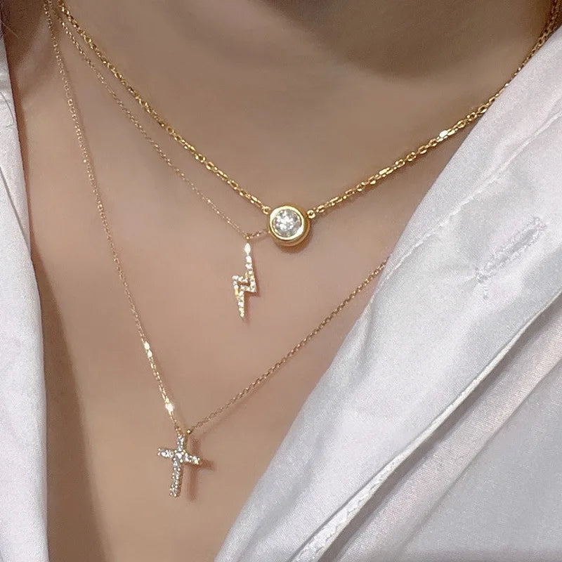Collier Éclair en Argent 925 Plaqué Or 14K avec Zircon Brillant ✨