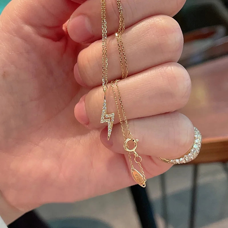 Collier Éclair en Argent 925 Plaqué Or 14K avec Zircon Brillant ✨