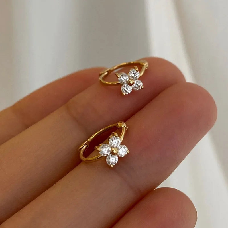 Boucles créoles trèfle zircon argent doré 18K