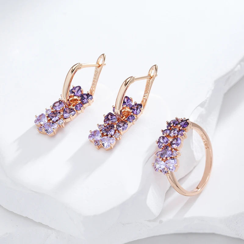 Boucles d’oreilles zircon violet brillant style chic