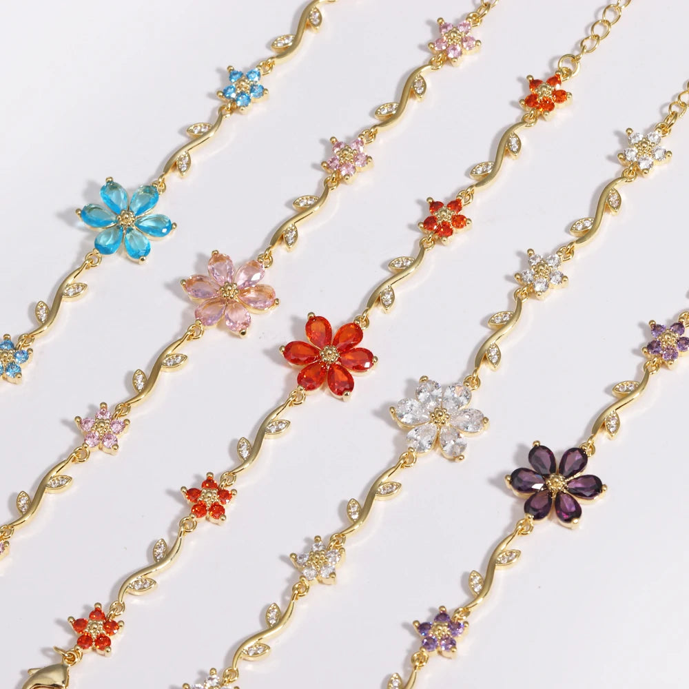 Bracelet Floral Zircon Étincelant