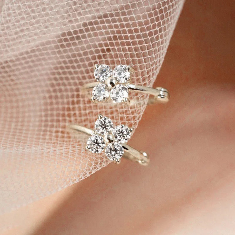 Boucles créoles trèfle zircon argent doré 18K