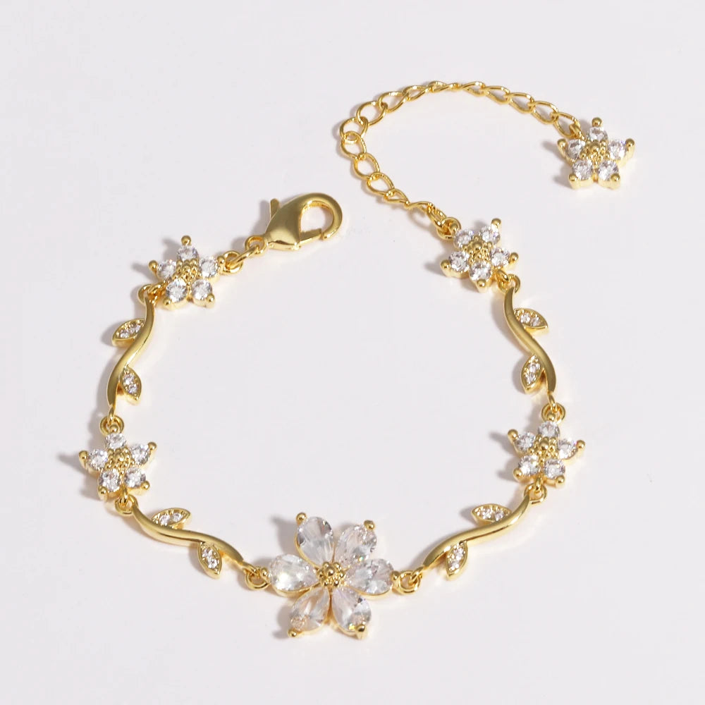 Bracelet Floral Zircon Étincelant