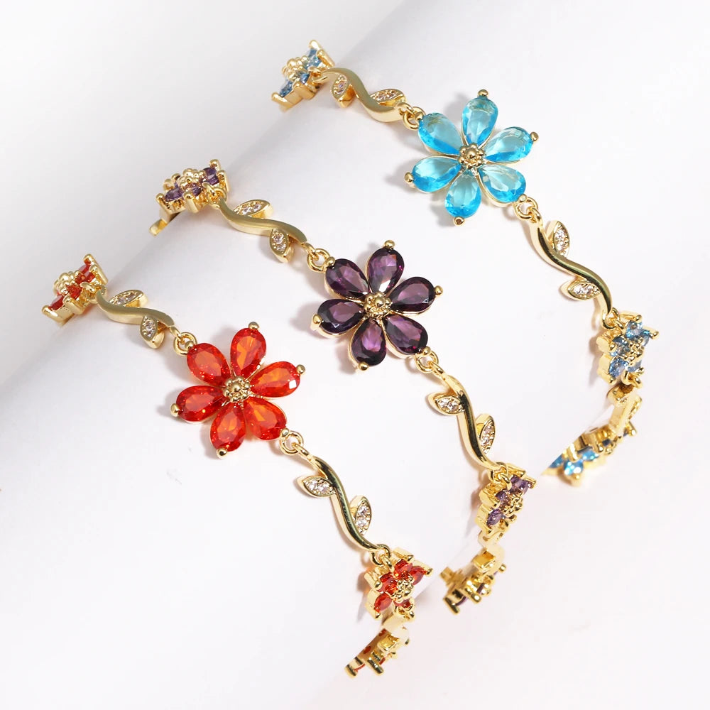 Bracelet Floral Zircon Étincelant