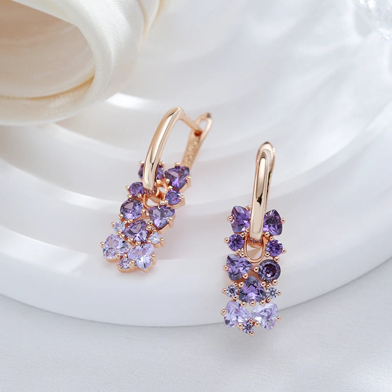 Boucles d’oreilles zircon violet brillant style chic