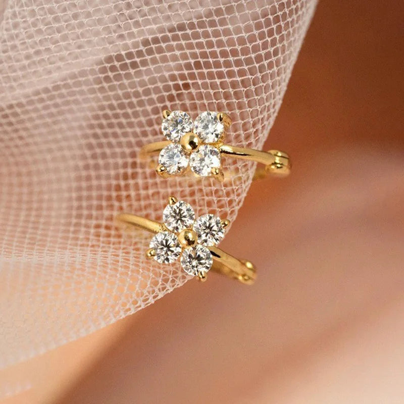 Boucles créoles trèfle zircon argent doré 18K