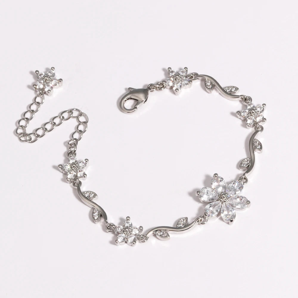 Bracelet Floral Zircon Étincelant