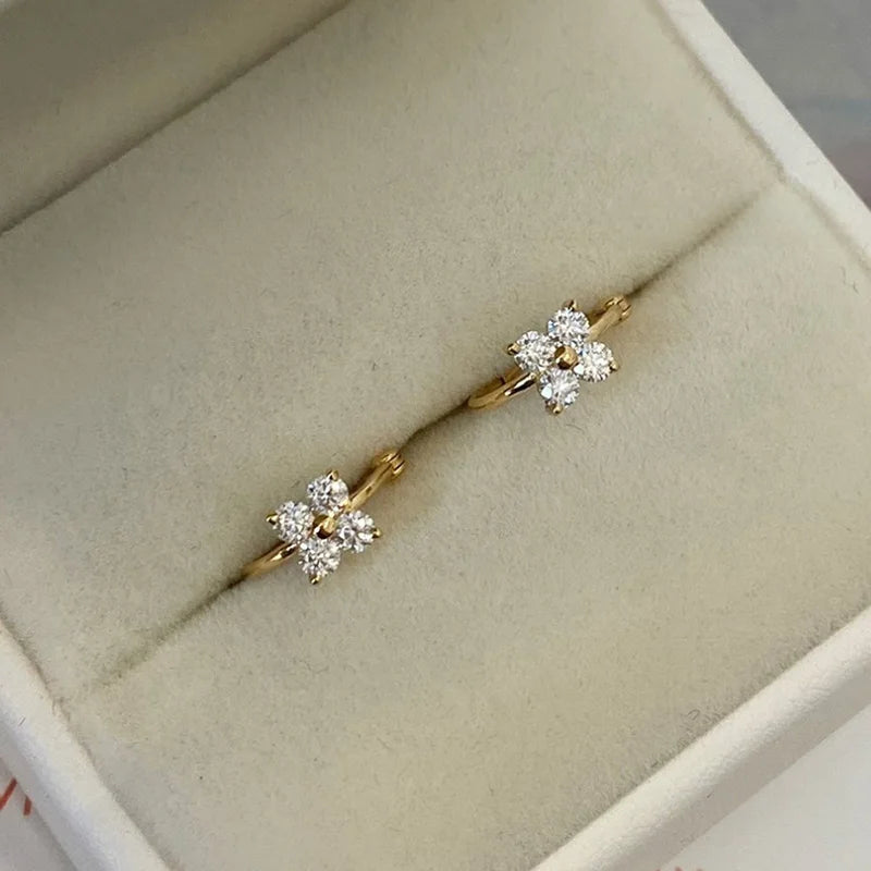 Boucles créoles trèfle zircon argent doré 18K