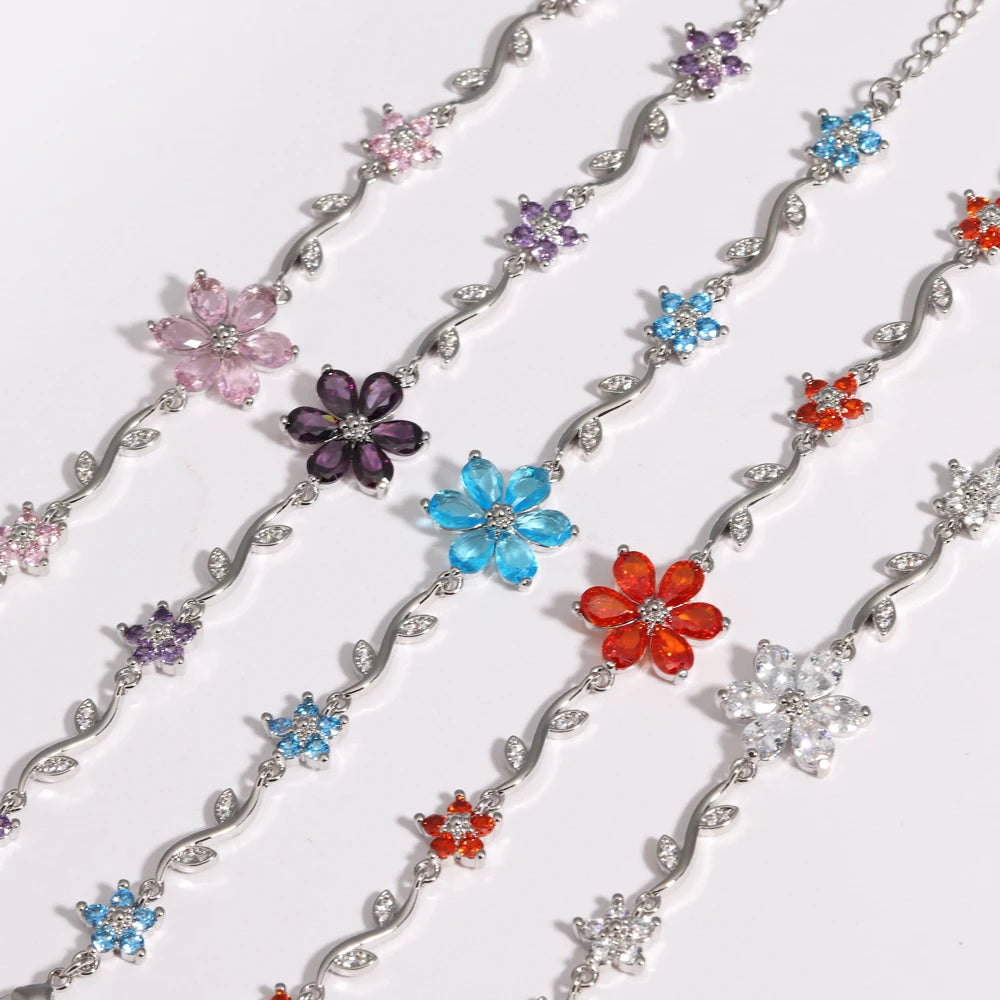Bracelet Floral Zircon Étincelant