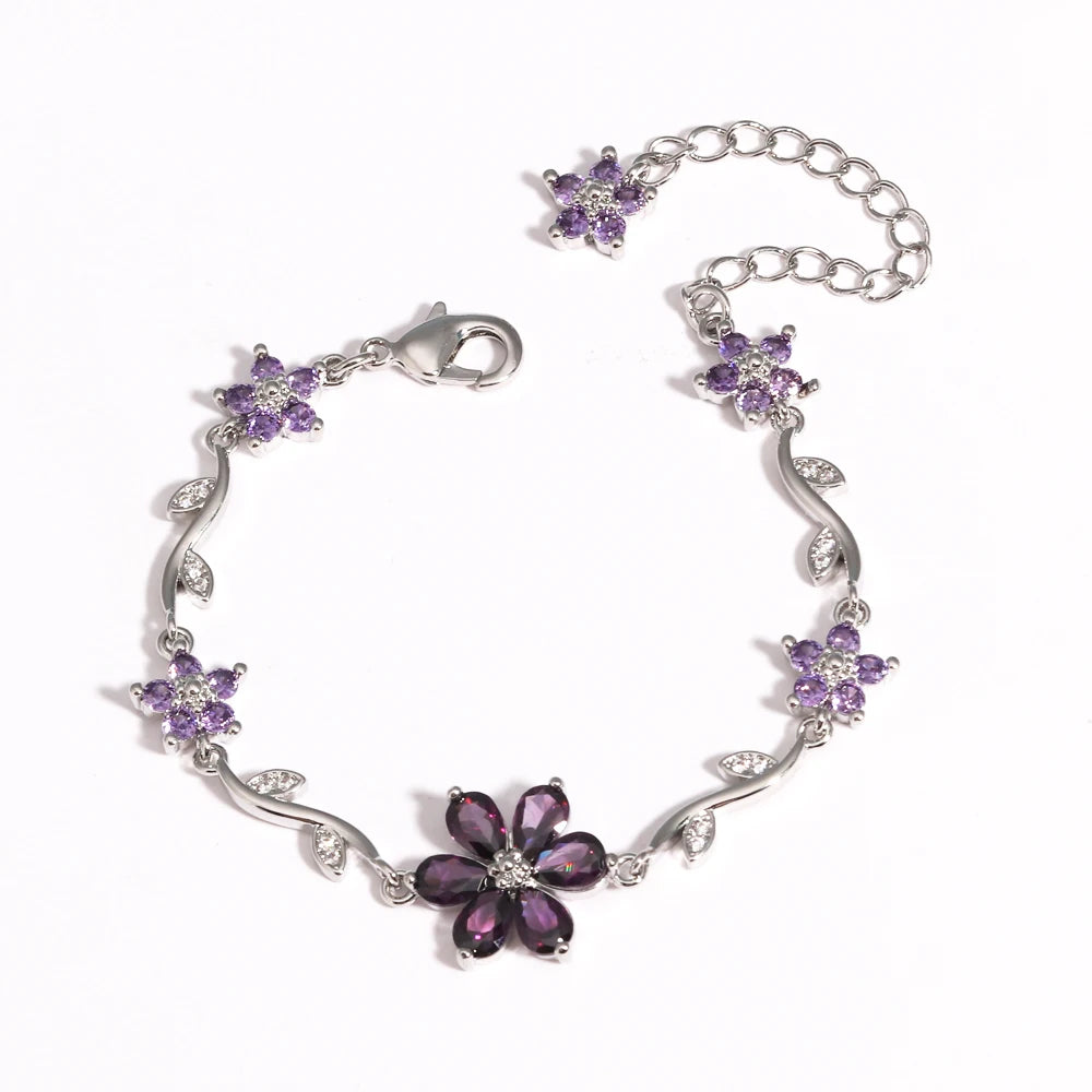 Bracelet Floral Zircon Étincelant