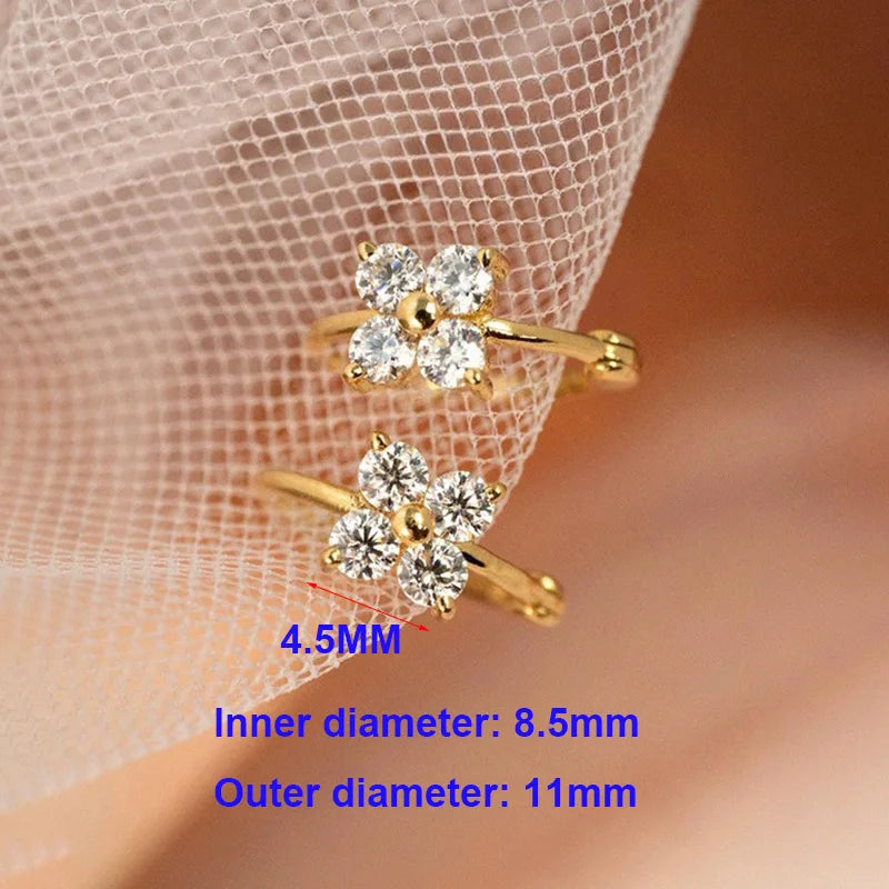 Boucles créoles trèfle zircon argent doré 18K