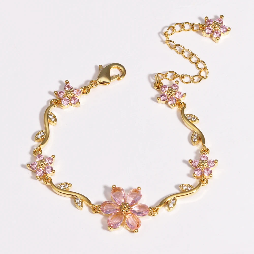 Bracelet Floral Zircon Étincelant