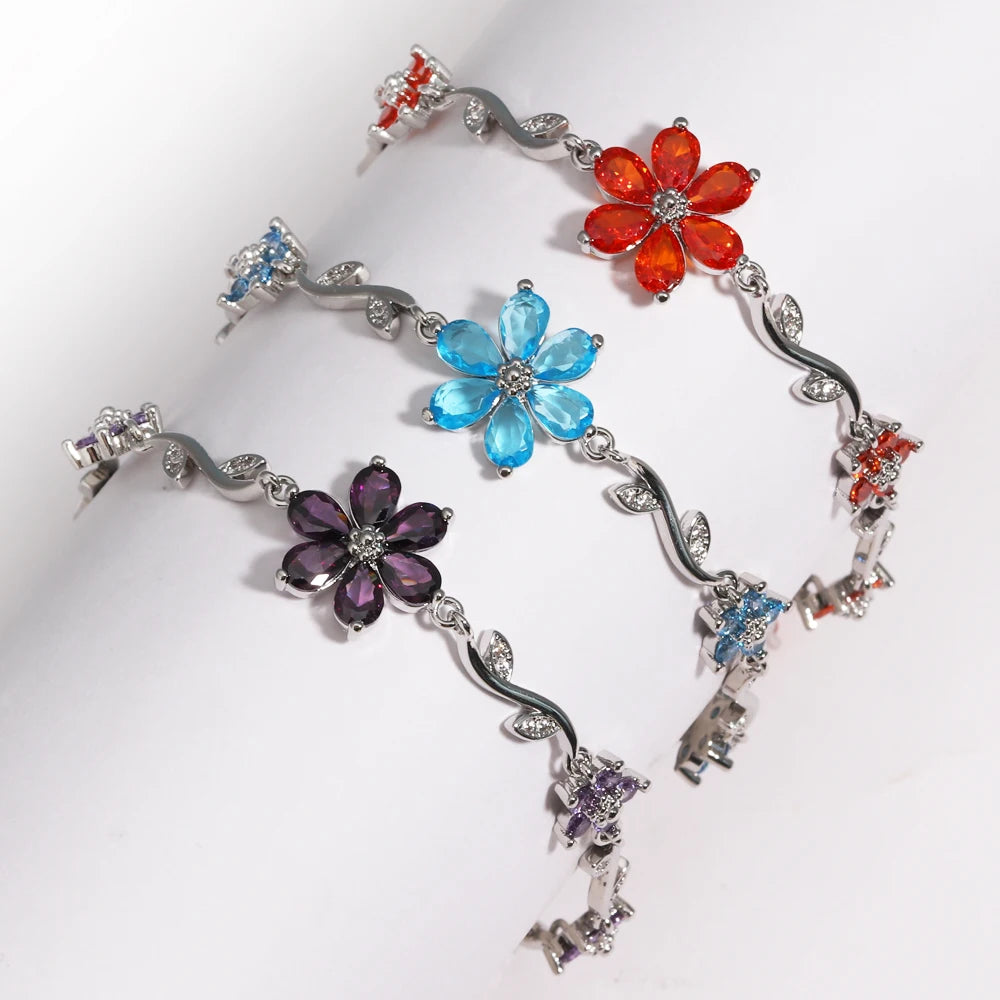 Bracelet Floral Zircon Étincelant