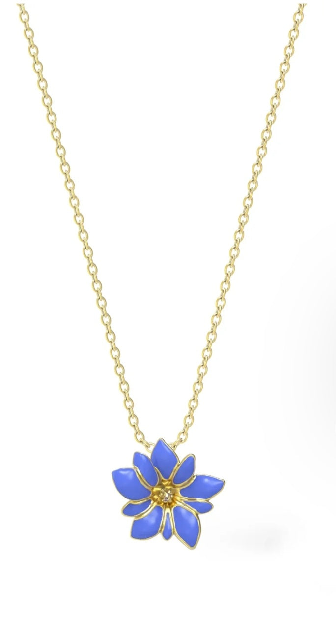 Enzian Jewelry – Collier Pendentif Fleur Bleue